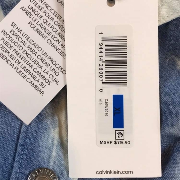 Calvin Klein Women’s Bleach Tie-Dye Front Pocket Denim Button Down Shirt Sz XL - Picture 7 of 9